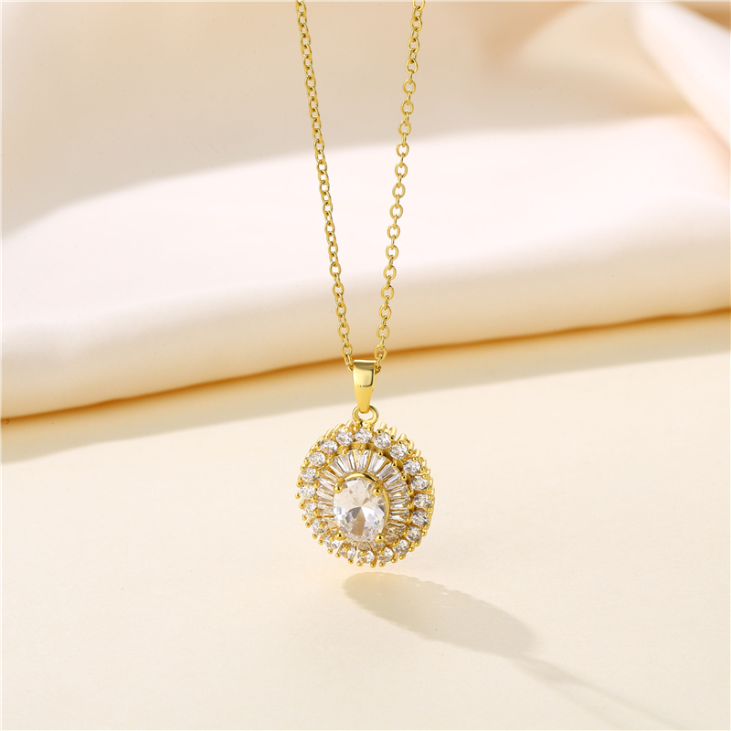 Stainless Steel Titanium Steel 18K Gold Plated Artistic Plating Inlay Geometric Circle Flower Zircon Pendant Necklace display picture 27