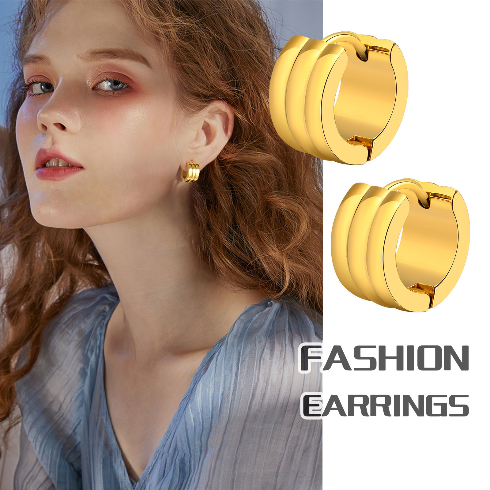 1 Pair Elegant Round Square Stripe Plating Inlay 304 Stainless Steel Zircon 18K Gold Plated Hoop Earrings display picture 1