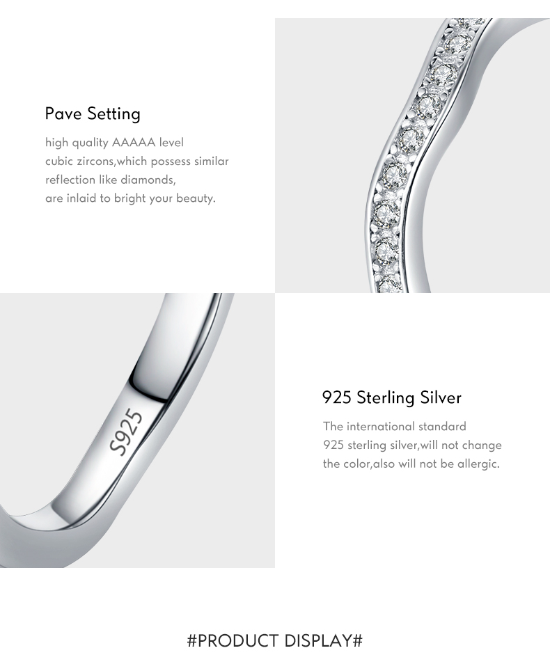 Elegant Wellen Sterling Silber Überzug Inlay Zirkon Überzogen Mit Rhodium Wellenring display picture 5