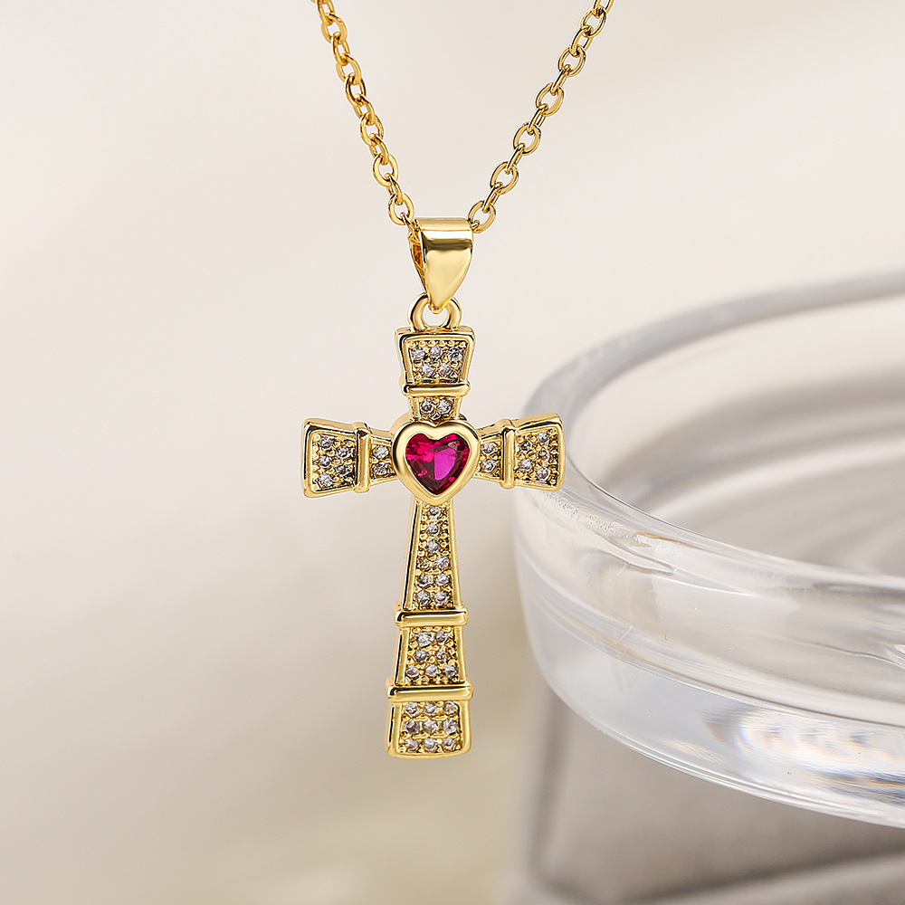 Ins Style Cross Copper Plating Inlay Zircon 18k Gold Plated Pendant Necklace display picture 5