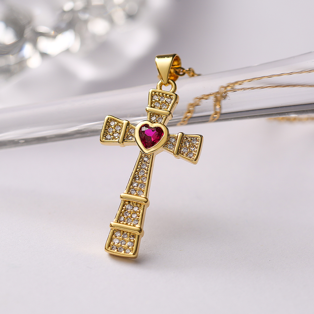 Ins Style Cross Copper Plating Inlay Zircon 18k Gold Plated Pendant Necklace display picture 6