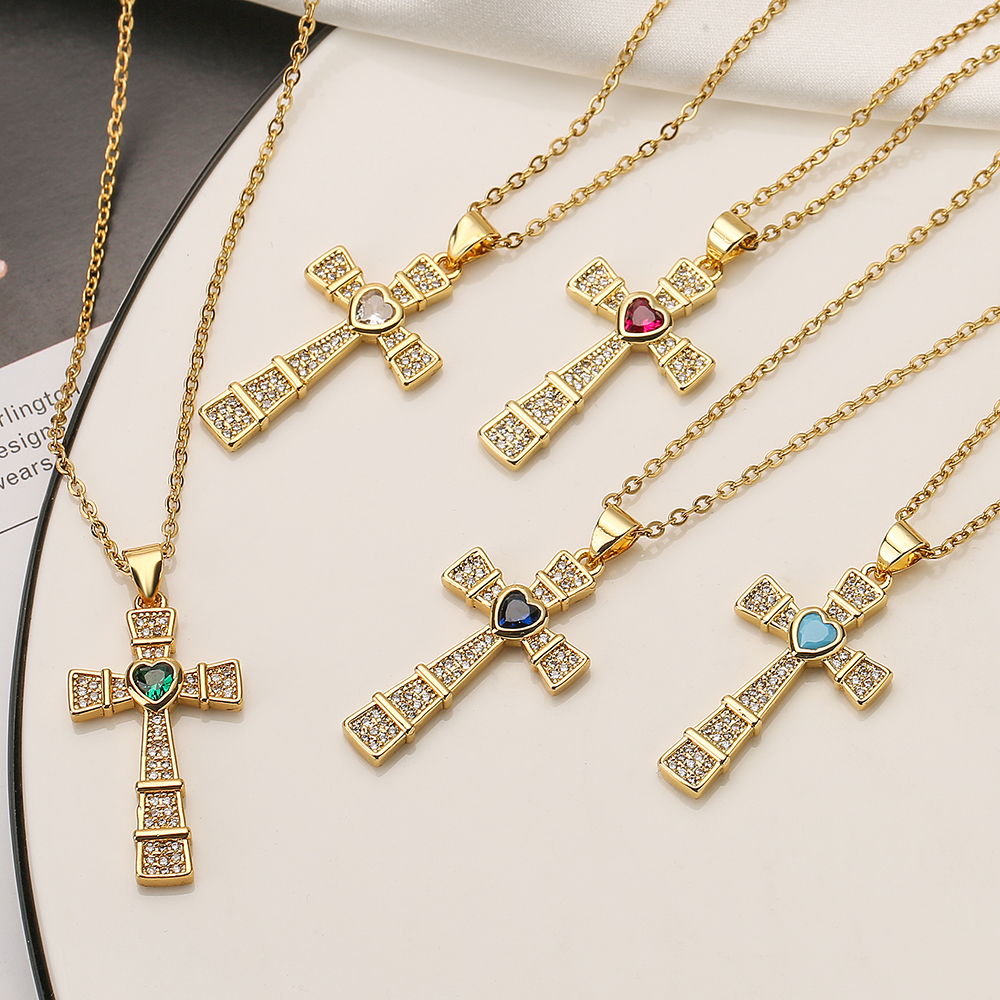 Ins Style Cross Copper Plating Inlay Zircon 18k Gold Plated Pendant Necklace display picture 8
