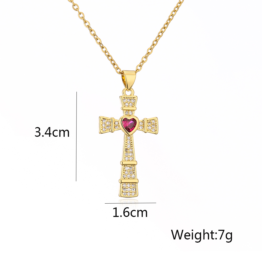 Ins Style Cross Copper Plating Inlay Zircon 18k Gold Plated Pendant Necklace display picture 1