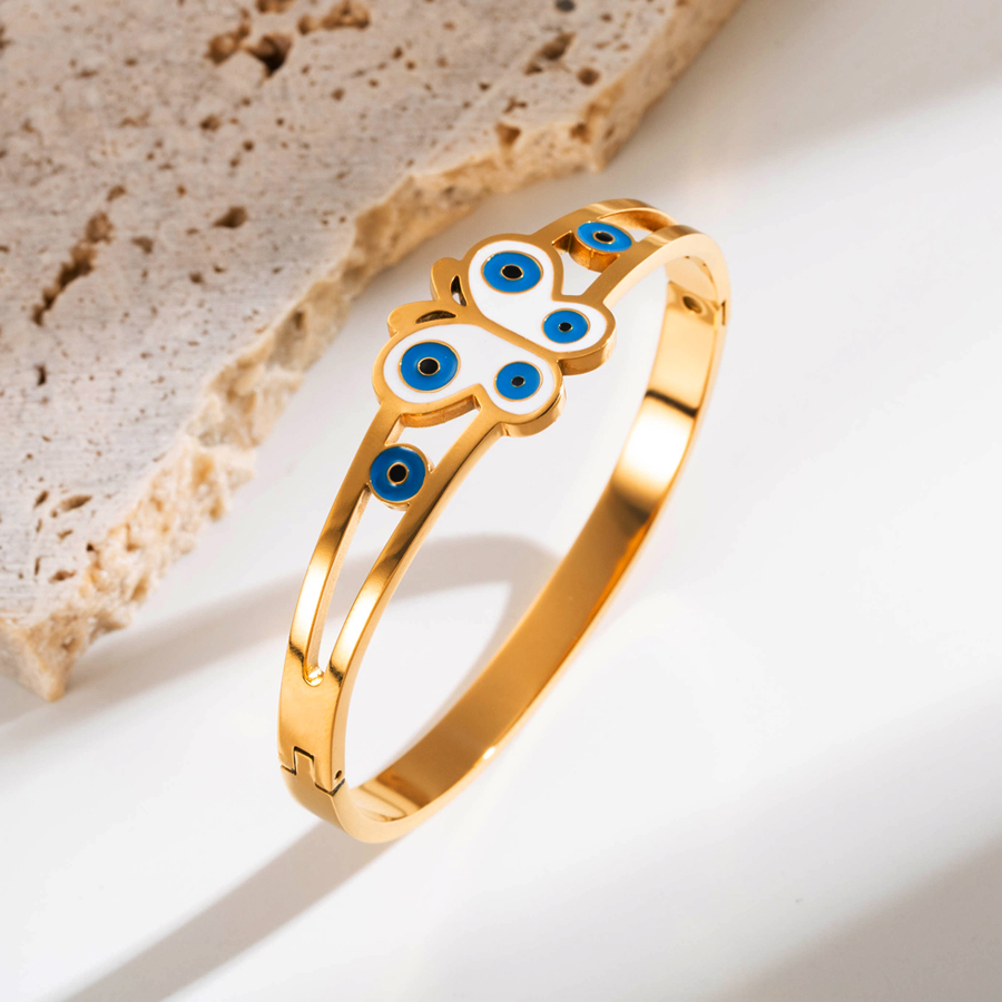 Elegant Devil's Eye Butterfly Stainless Steel Enamel Plating Inlay Zircon Gold Plated Bangle display picture 4