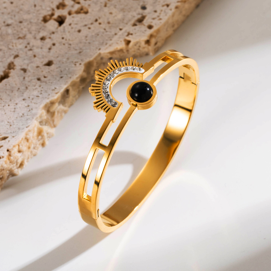 Ins Style Round Sun Stainless Steel Enamel Plating Inlay Zircon Gold Plated Bangle display picture 4