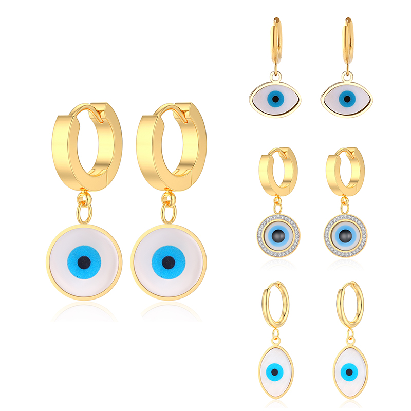 1 Pair Ethnic Style Devil'S Eye Inlay 304 Stainless Steel Rhinestones Shell 18K Gold Plated Drop Earrings display picture 1