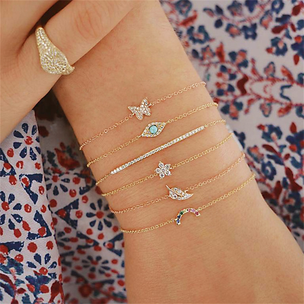 Casual Infinity Leaves Butterfly Stainless Steel Metal Plating Hollow Out Inlay Artificial Pearls Rhinestones Zircon Unisex Bracelets Bangle display picture 5