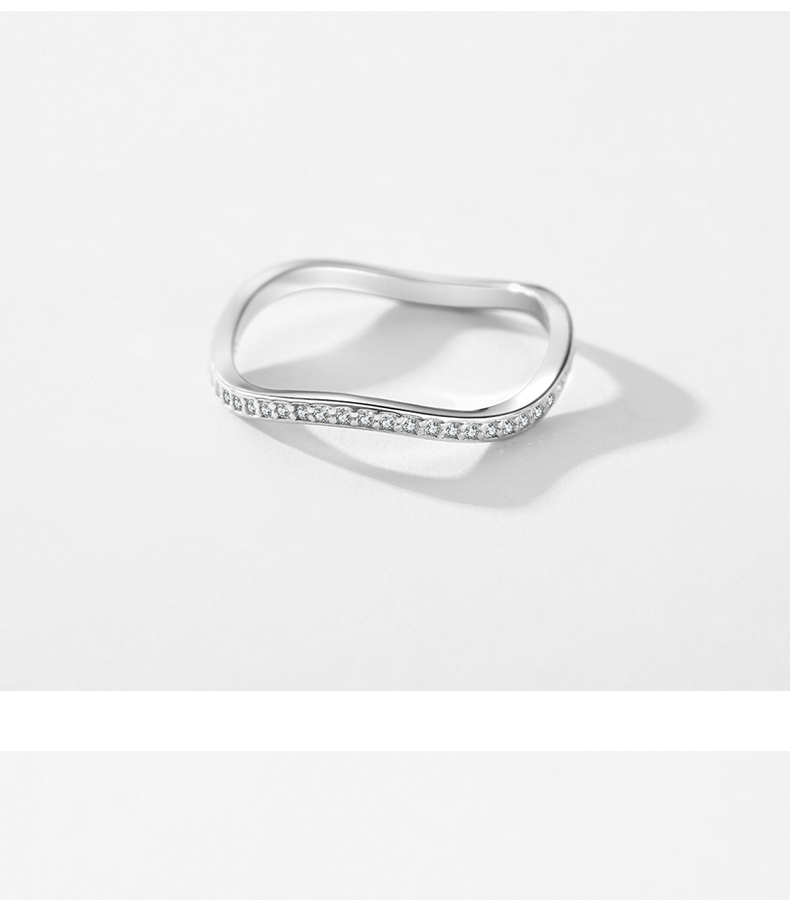 Ins Style Waves Sterling Silver Plating Inlay Zircon Rhodium Plated Wave Ring display picture 6