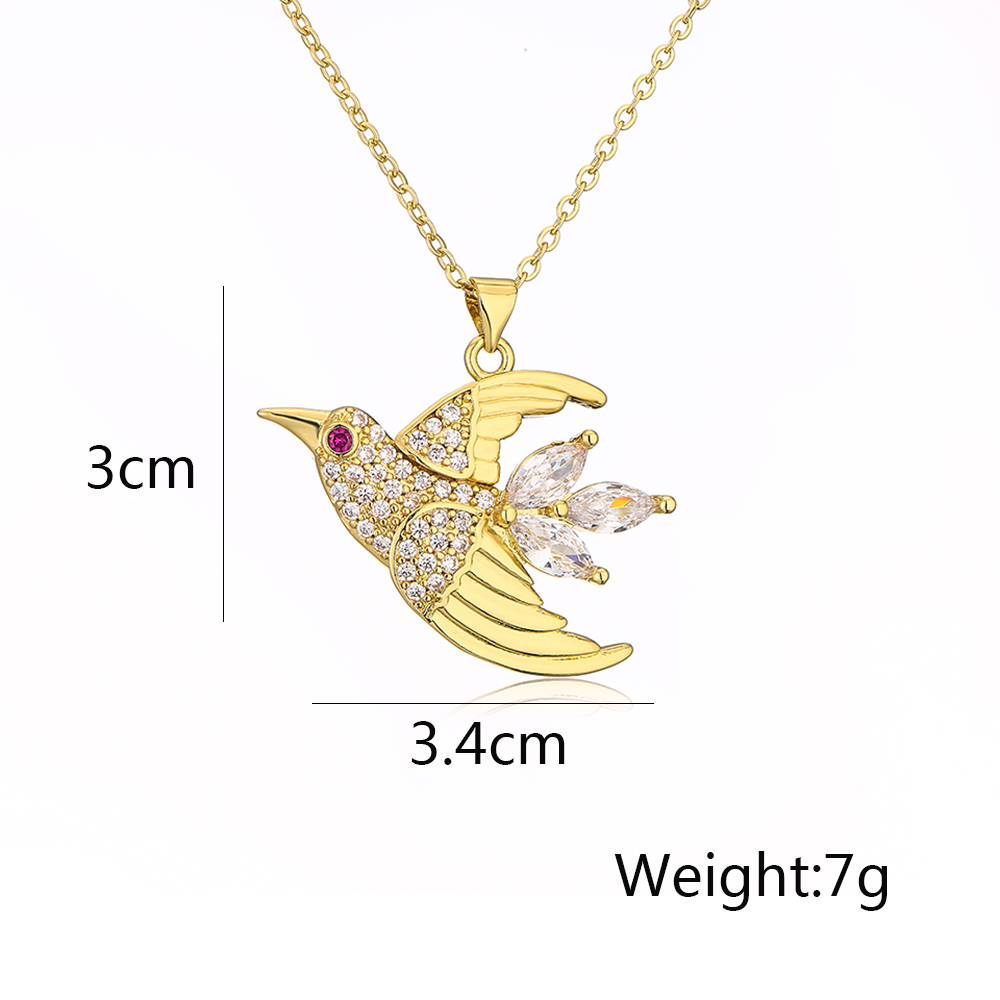 Ins Style Bird Copper Plating Inlay Zircon 18k Gold Plated Pendant Necklace display picture 1