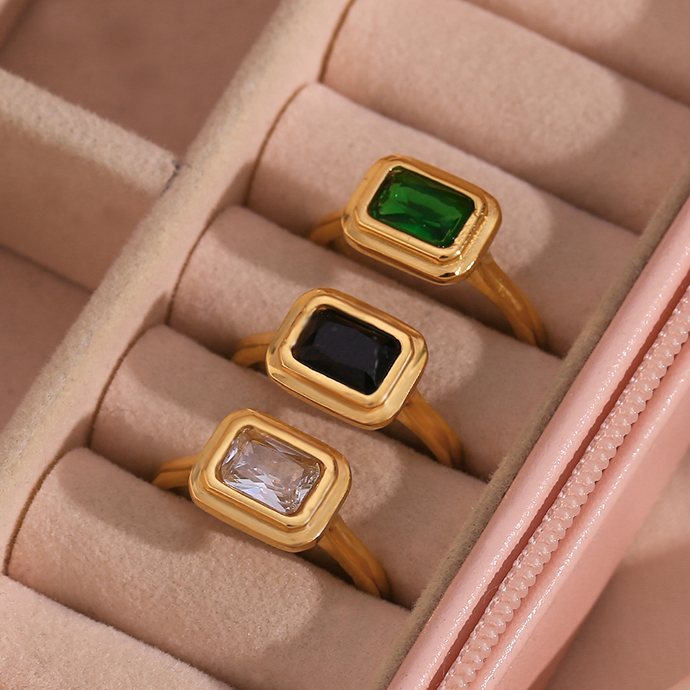 Vintage Style Rectangle Stainless Steel Plating Inlay Zircon 18k Gold Plated Rings display picture 6
