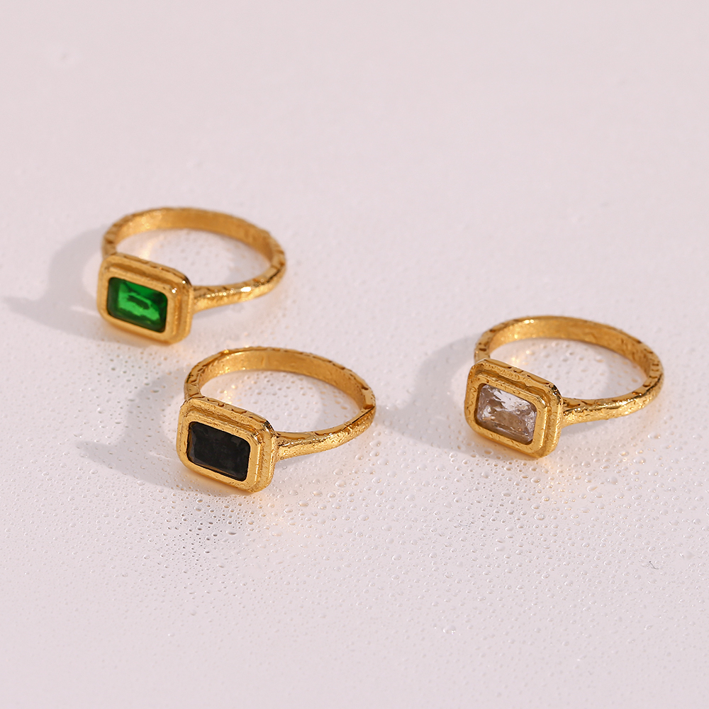 Vintage Style Rectangle Stainless Steel Plating Inlay Zircon 18k Gold Plated Rings display picture 12