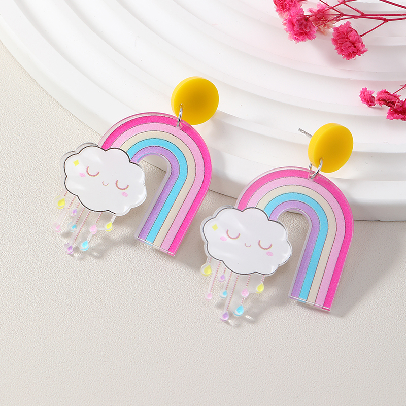 Wholesale Jewelry 1 Pair Cute Clouds Rainbow Arylic Drop Earrings display picture 1