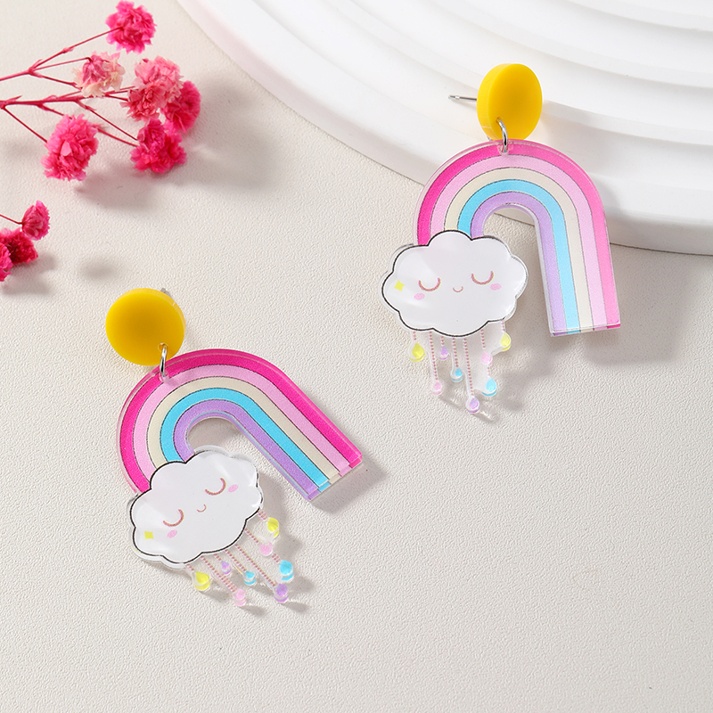 Wholesale Jewelry 1 Pair Cute Clouds Rainbow Arylic Drop Earrings display picture 2