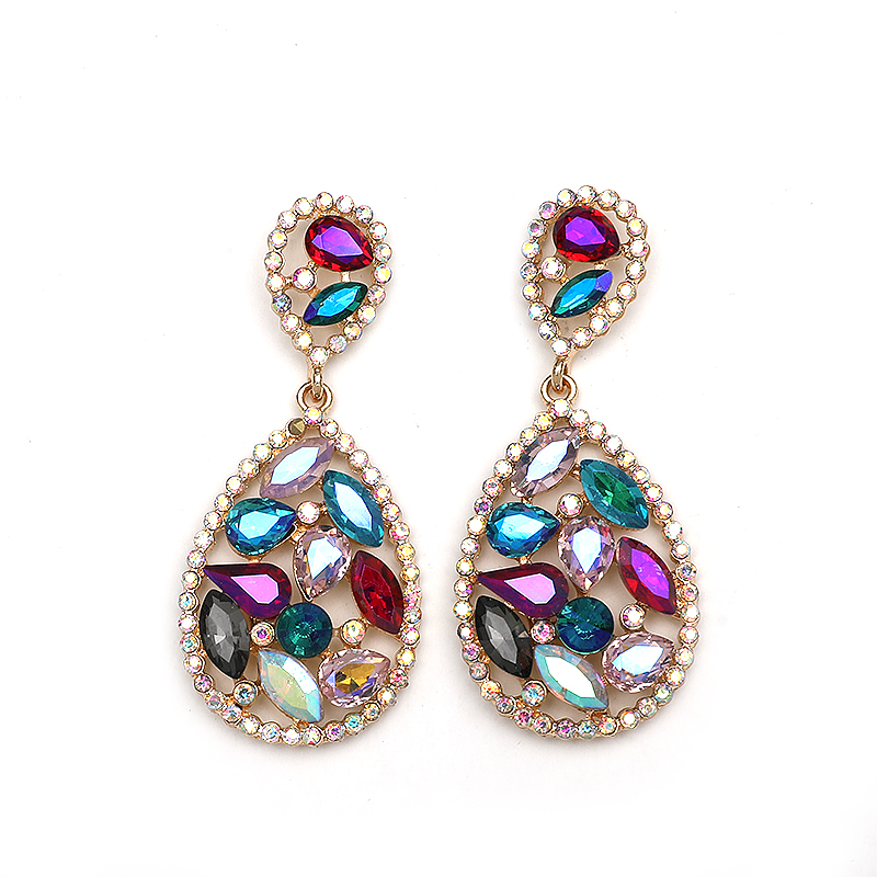 Wholesale Jewelry 1 Pair Luxurious Water Droplets Alloy Artificial Rhinestones Glass Drop Earrings display picture 1
