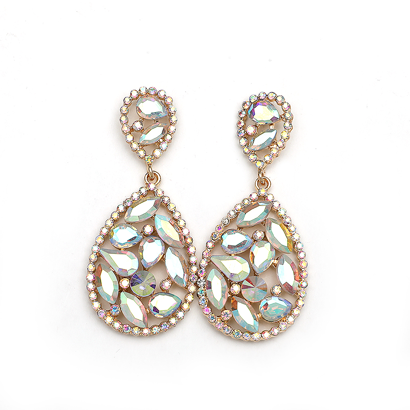 Bijoux En Gros 1 Paire Luxueux Les Gouttelettes D'eau Alliage Strass Artificiels Verre Boucles D'oreilles display picture 2