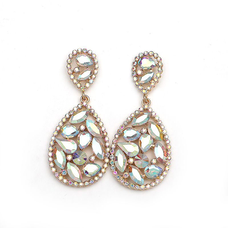 Wholesale Jewelry 1 Pair Luxurious Water Droplets Alloy Artificial Rhinestones Glass Drop Earrings display picture 2