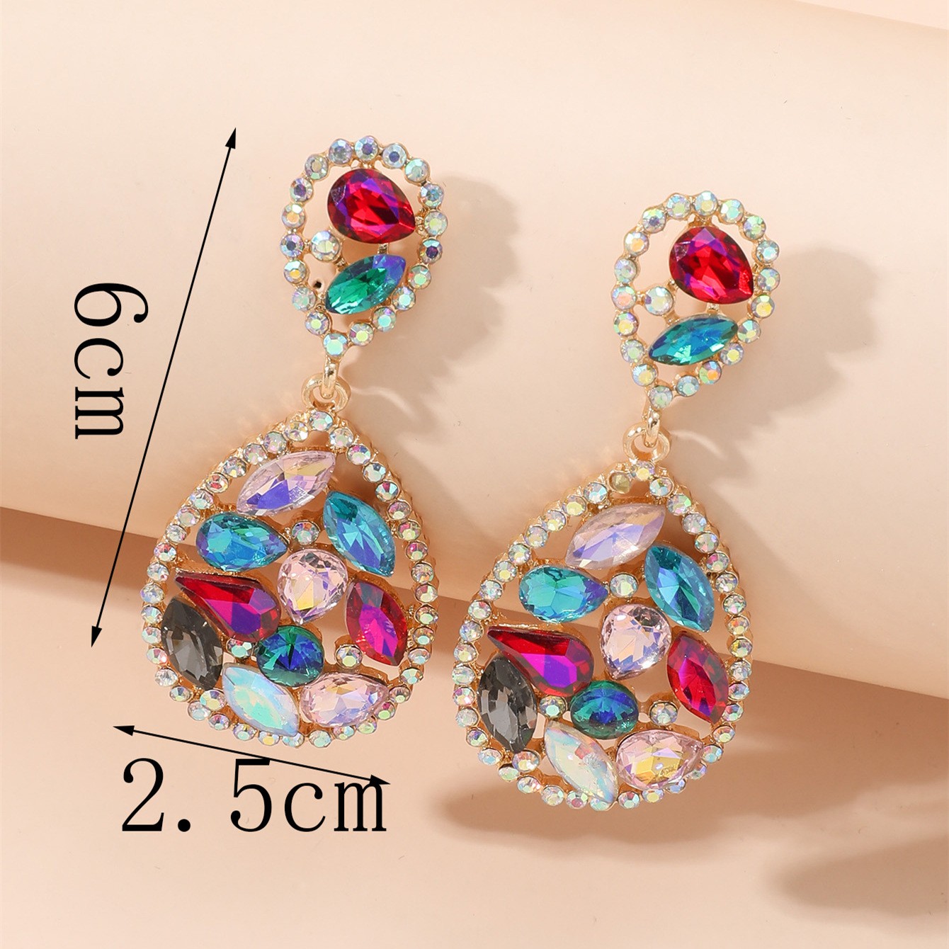 Wholesale Jewelry 1 Pair Luxurious Water Droplets Alloy Artificial Rhinestones Glass Drop Earrings display picture 8