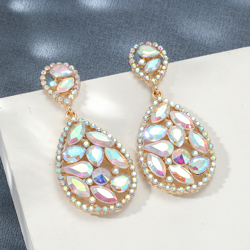 Wholesale Jewelry 1 Pair Luxurious Water Droplets Alloy Artificial Rhinestones Glass Drop Earrings display picture 5