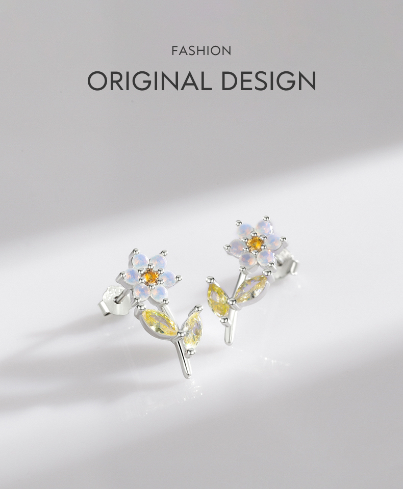1 Pair Elegant Flower Sterling Silver Plating Inlay Crystal Zircon Rhodium Plated Ear Studs display picture 1