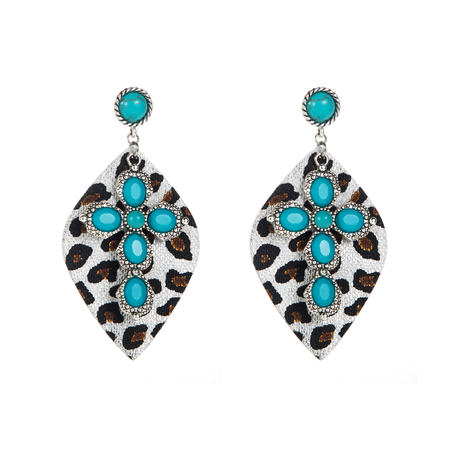 Elegant Retro Cross Leopard Alloy Plating Inlay Turquoise Glass Gold Plated Silver Plated Women's Drop Earrings display picture 6