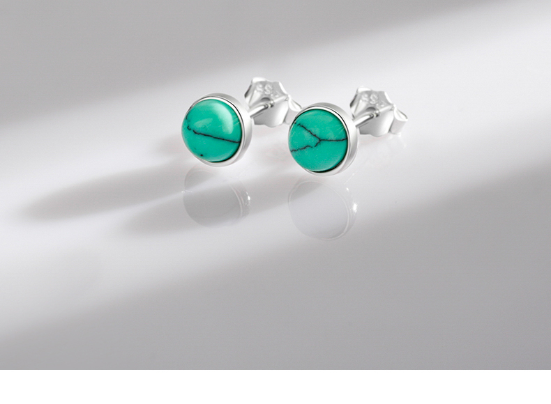 1 Pair Vintage Style Round Sterling Silver Plating Inlay Turquoise Rhodium Plated Ear Studs display picture 7