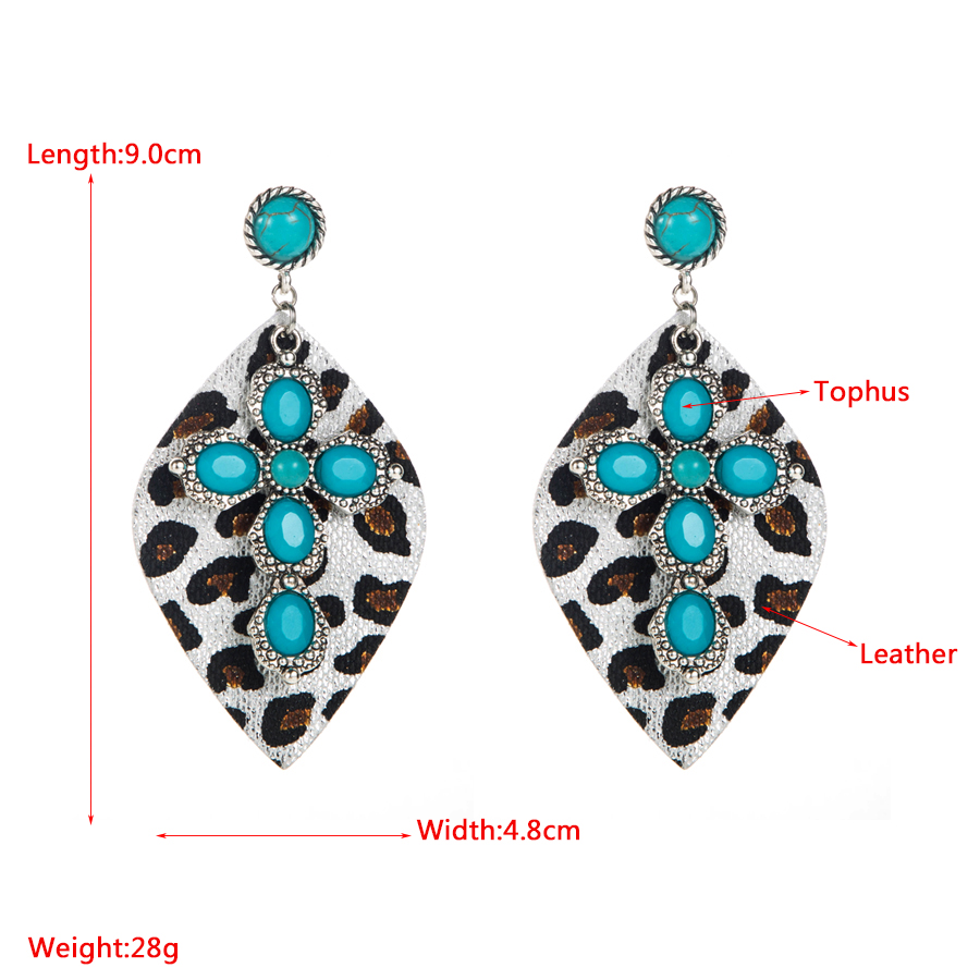 Elegant Retro Cross Leopard Alloy Plating Inlay Turquoise Glass Gold Plated Silver Plated Women's Drop Earrings display picture 1