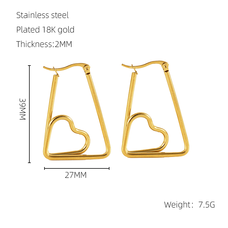 1 Pair Casual Cool Style Heart Shape Stainless Steel Plating 18k Gold Plated Drop Earrings display picture 1