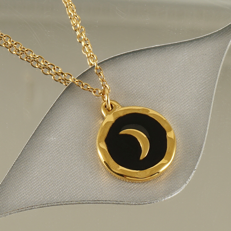 Stainless Steel 18K Gold Plated Hip-Hop Commute Cool Style Enamel Plating Moon Titanium Steel Pendant Necklace display picture 7