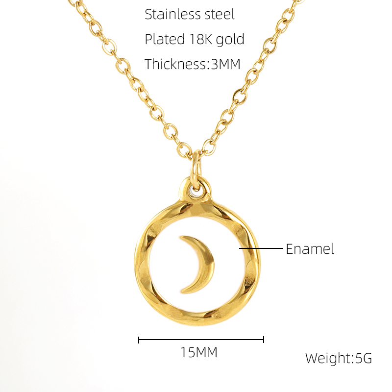 Stainless Steel 18K Gold Plated Hip-Hop Commute Cool Style Enamel Plating Moon Titanium Steel Pendant Necklace display picture 1