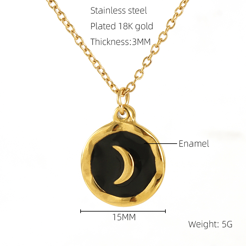 Stainless Steel 18K Gold Plated Hip-Hop Commute Cool Style Enamel Plating Moon Titanium Steel Pendant Necklace display picture 2