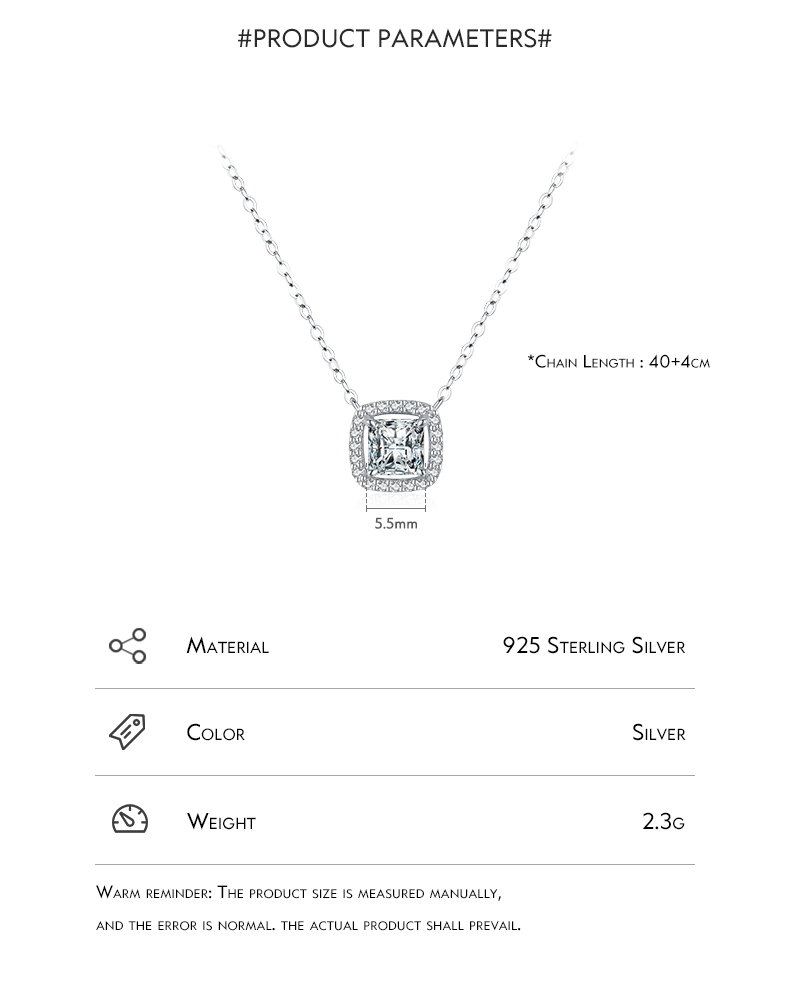 Simple Style Square Sterling Silver Plating Inlay Zircon Rhodium Plated Pendant Necklace display picture 4