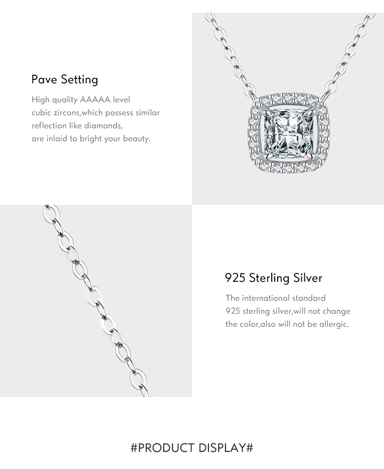 Simple Style Square Sterling Silver Plating Inlay Zircon Rhodium Plated Pendant Necklace display picture 5