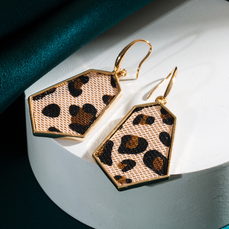 1 Paar Elegant Geometrisch Leopard Überzug Inlay Legierung Kunstleder Vergoldet Ohrhaken display picture 4