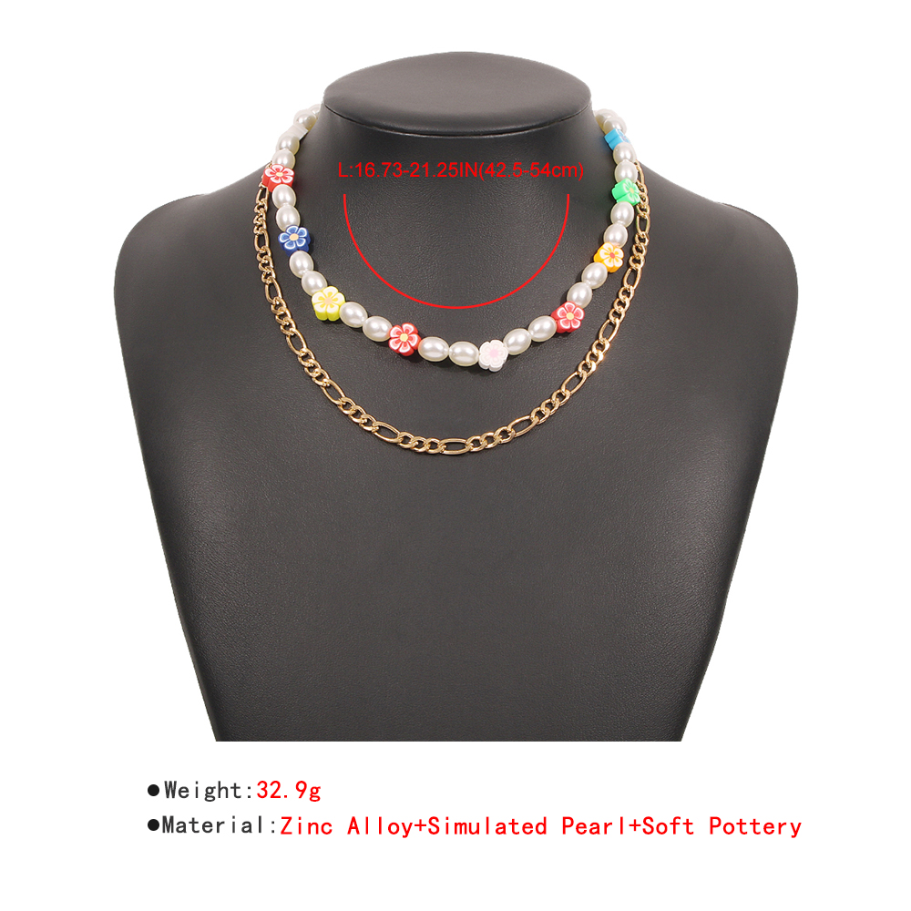 Hawaiian Vacation Bohemian Flower Imitation Pearl Alloy Soft Clay Beaded Layered Women's Layered Necklaces display picture 5