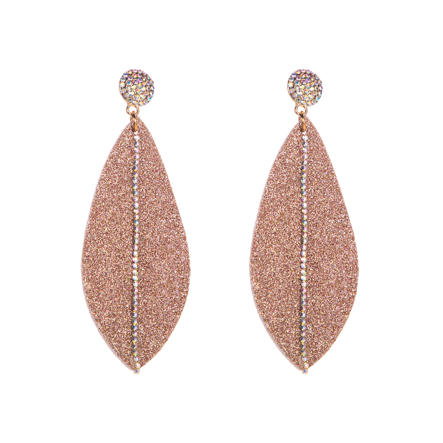 1 Pair Shiny Leaves Sequins Plating Inlay Pu Leather Alloy Rhinestones Gold Plated Drop Earrings display picture 7