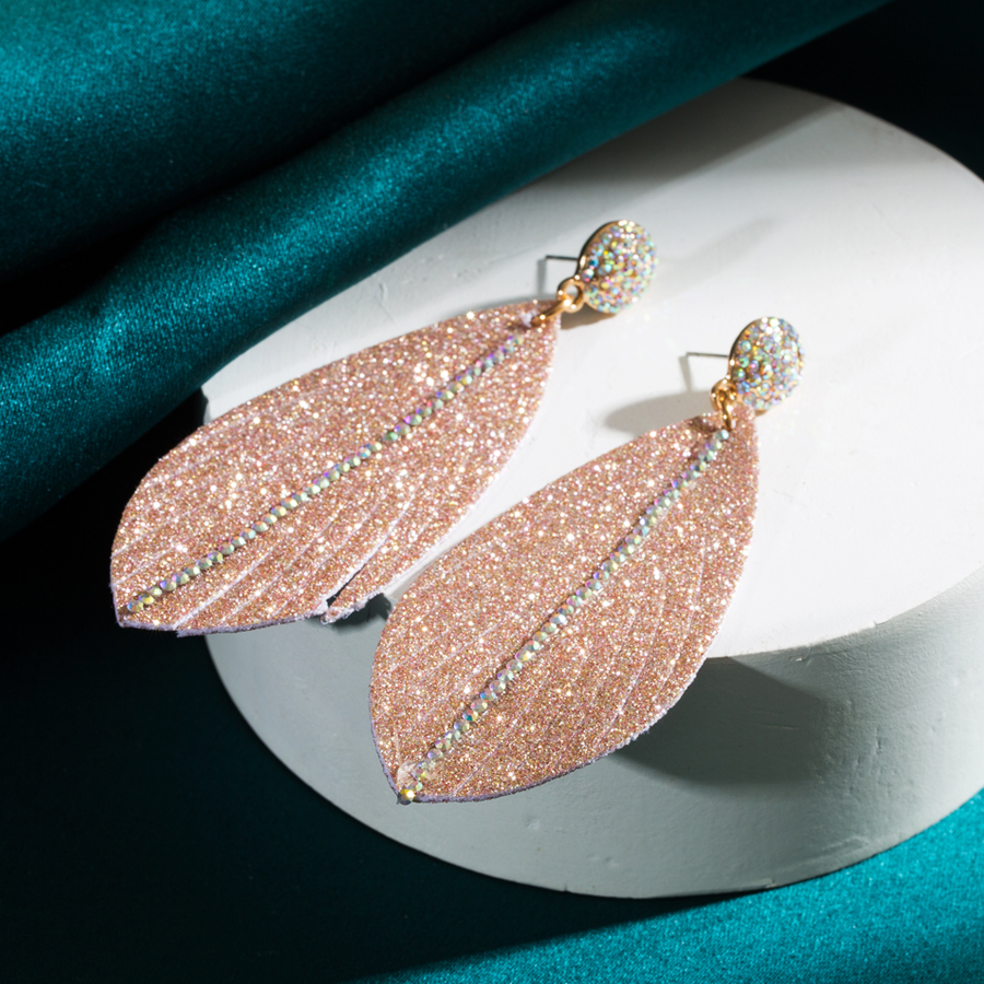1 Pair Elegant Leaf Plating Inlay Pu Leather Rhinestones Gold Plated Drop Earrings display picture 5