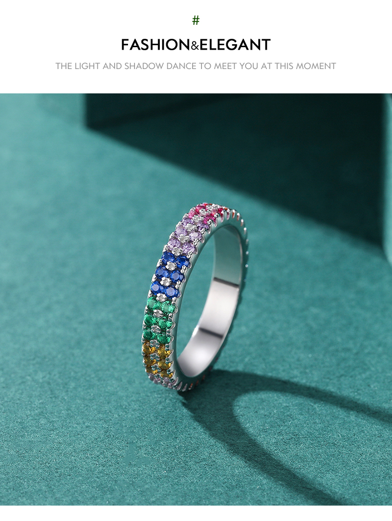 Romantischer Regenbogen Sterling Silber Plating Inlay Zircon Rhodium Plattierte Ringe display picture 4