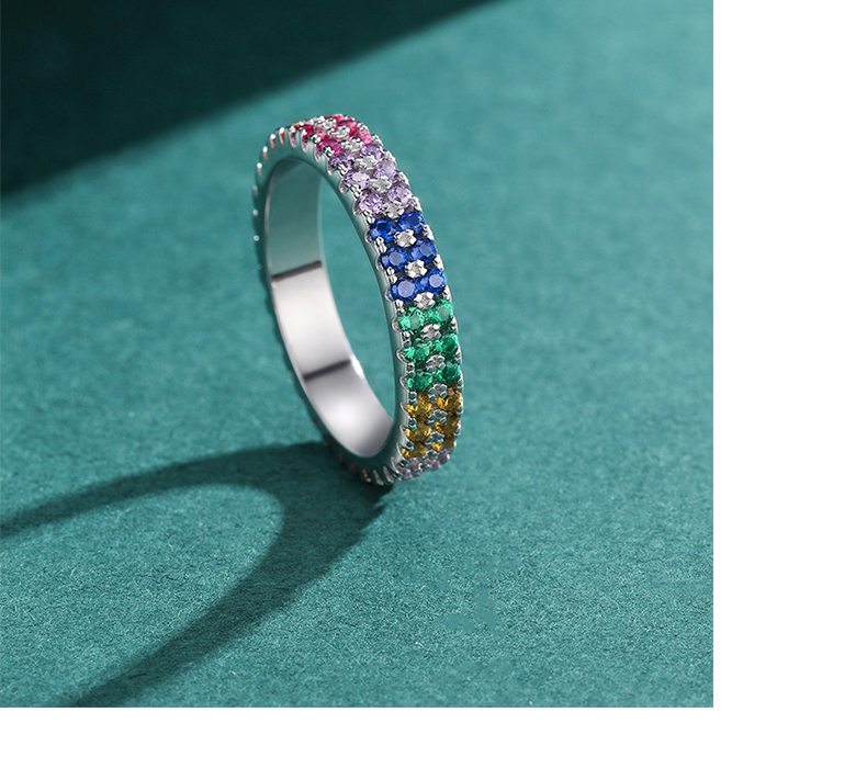 Romantic Rainbow Sterling Silver Plating Inlay Zircon Rhodium Plated Rings display picture 8