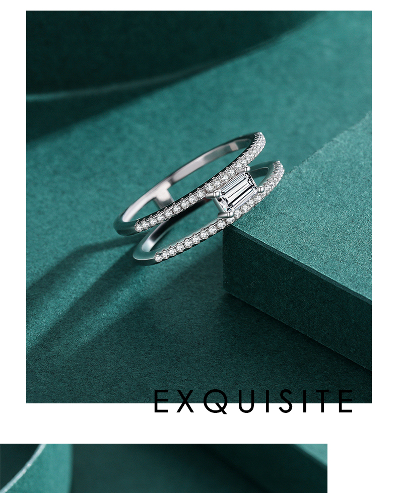 Glam Luxurious Shiny Rectangle Sterling Silver Plating Inlay Zircon Rhodium Plated Wide Band Ring Rings display picture 8