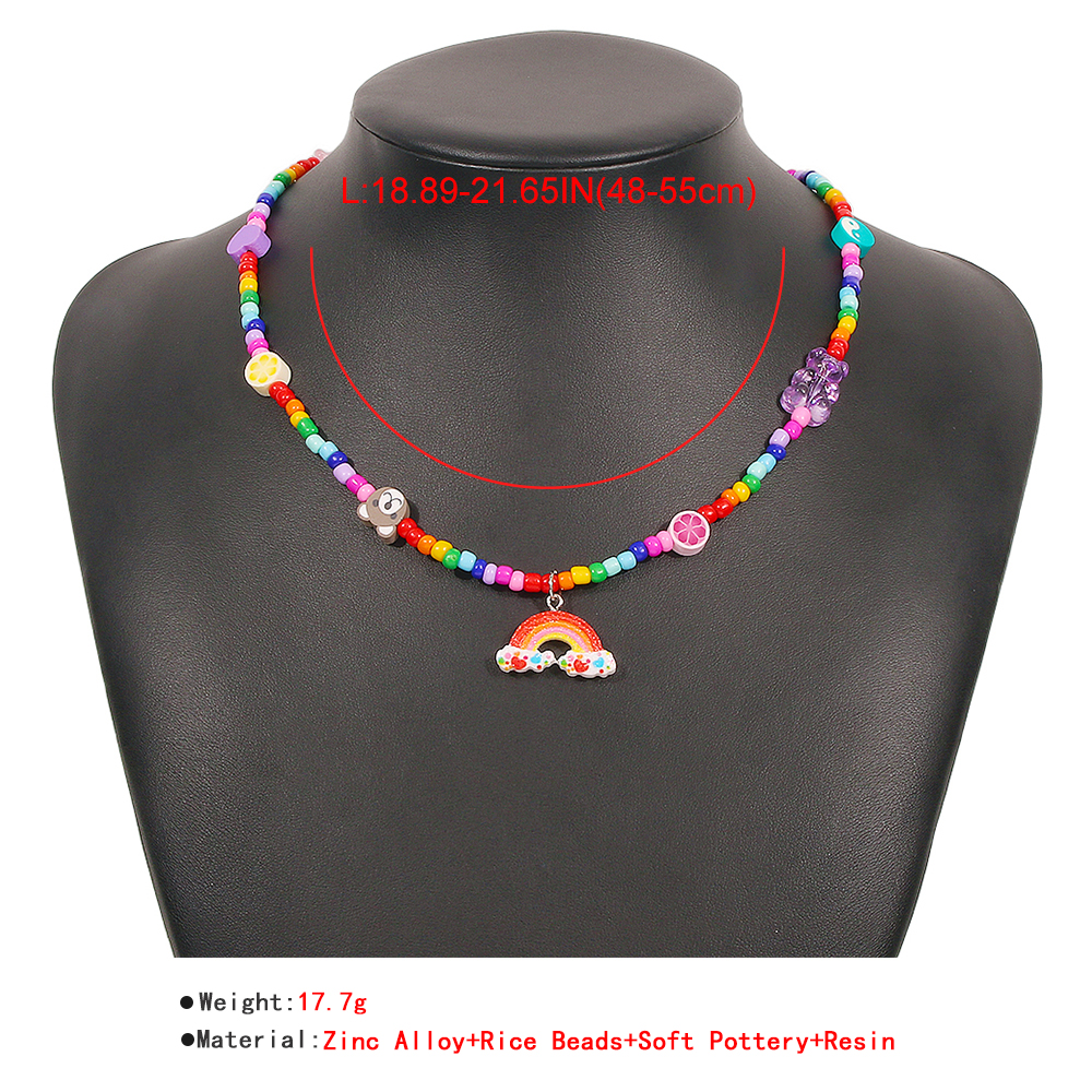 Vacation Little Bear Rainbow Heart Shape Alloy Seed Bead Soft Clay Inlay Resin Women's Pendant Necklace display picture 5