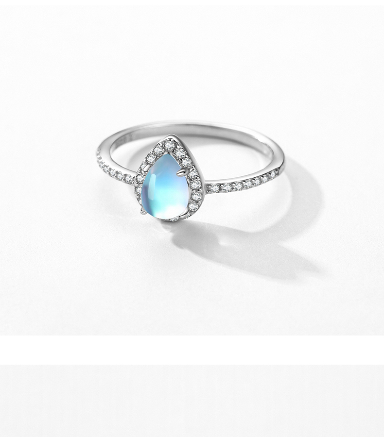 Simple Style Water Droplets Sterling Silver Inlay Moonstone Rings display picture 6