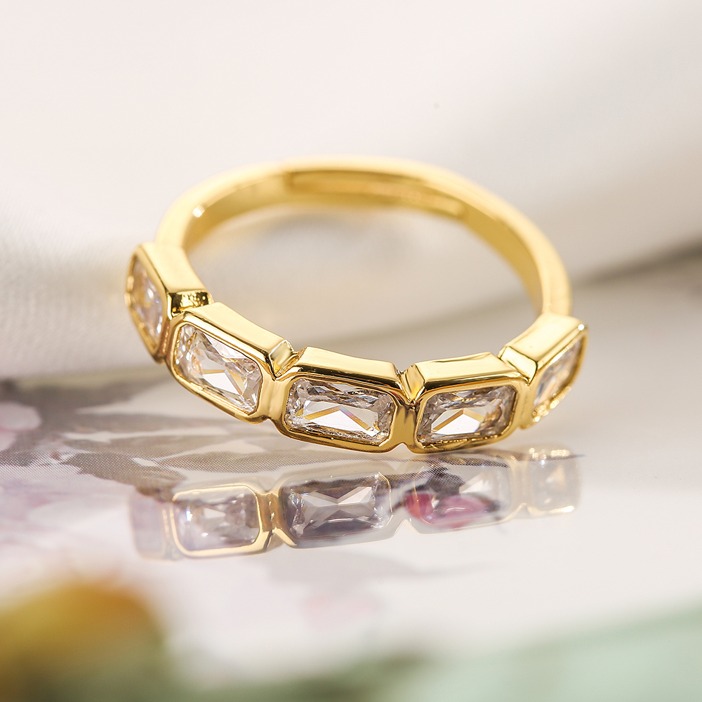 Sweet Simple Style Heart Shape Rectangle 18k Gold Plated Zircon Copper Wholesale Open Ring display picture 3