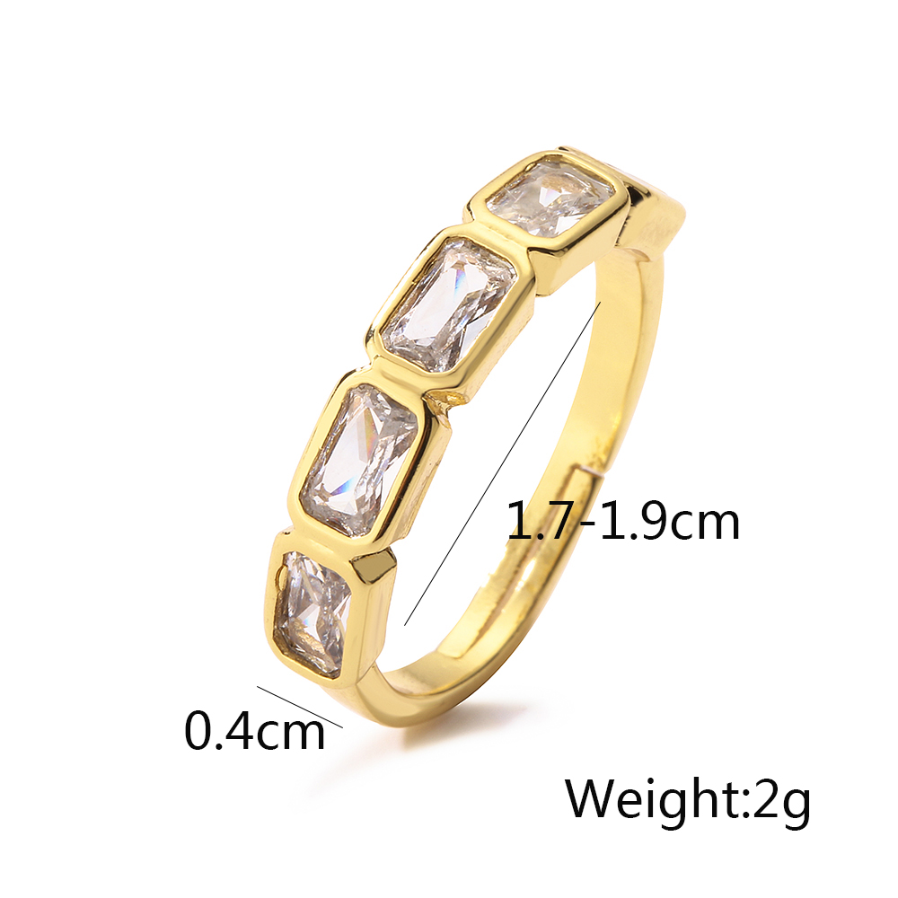 Sweet Simple Style Heart Shape Rectangle 18k Gold Plated Zircon Copper Wholesale Open Ring display picture 1