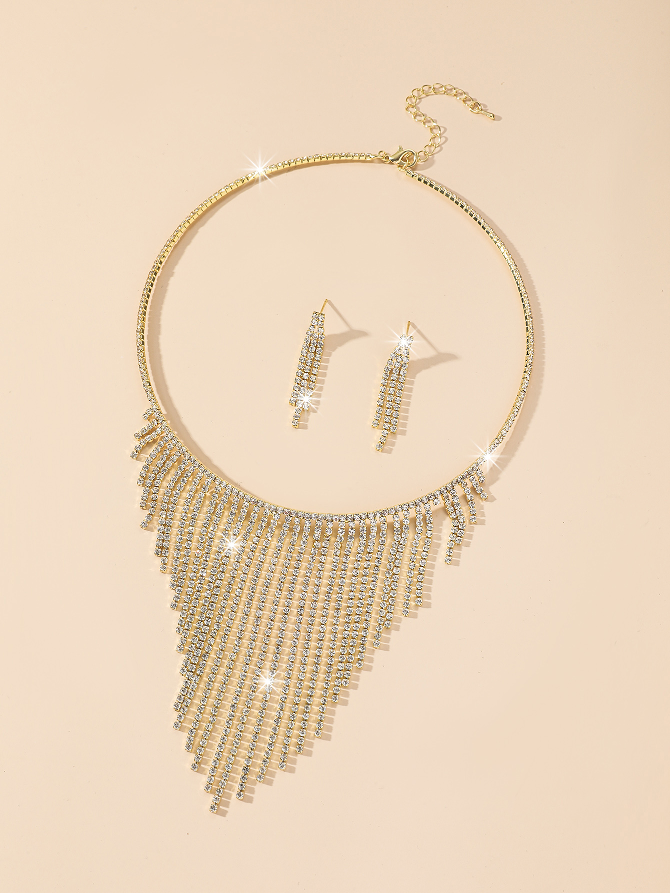 Luxurious Tassel Metal Inlay Rhinestones Women's Earrings Necklace display picture 2