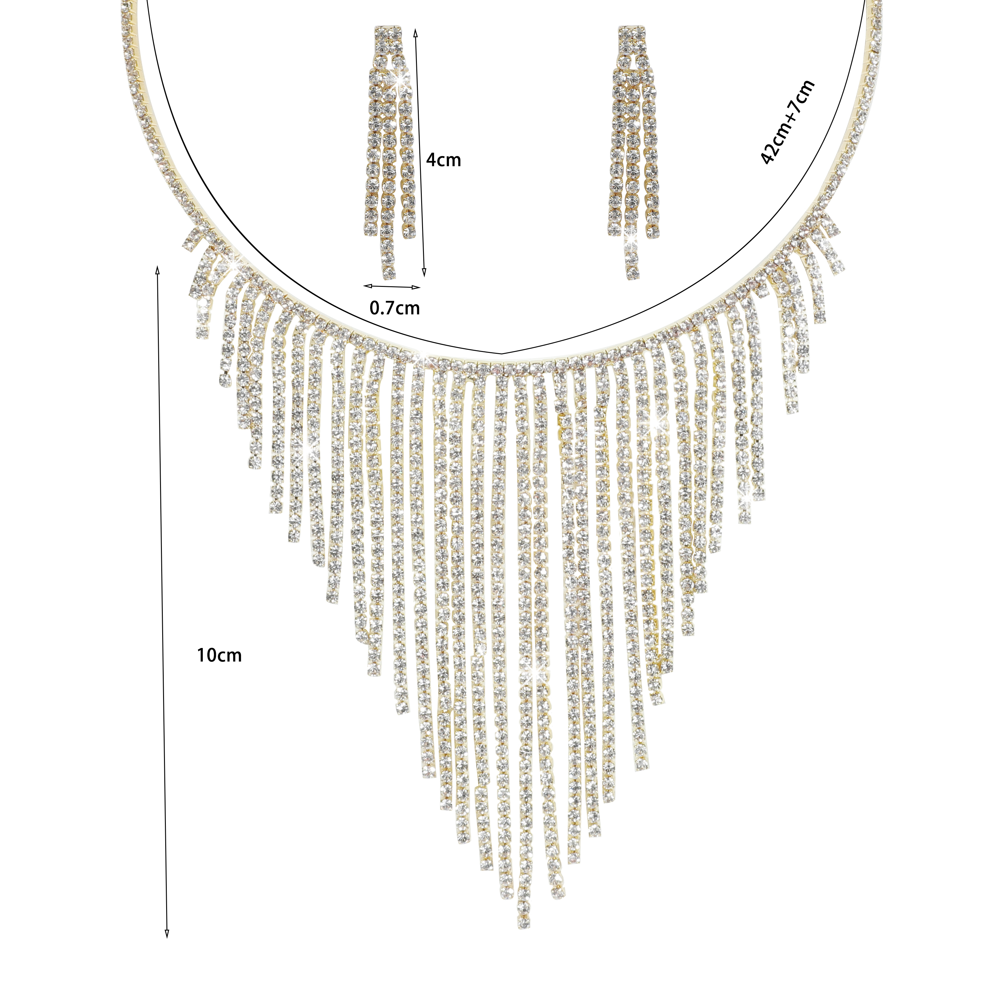Luxurious Tassel Metal Inlay Rhinestones Women's Earrings Necklace display picture 6
