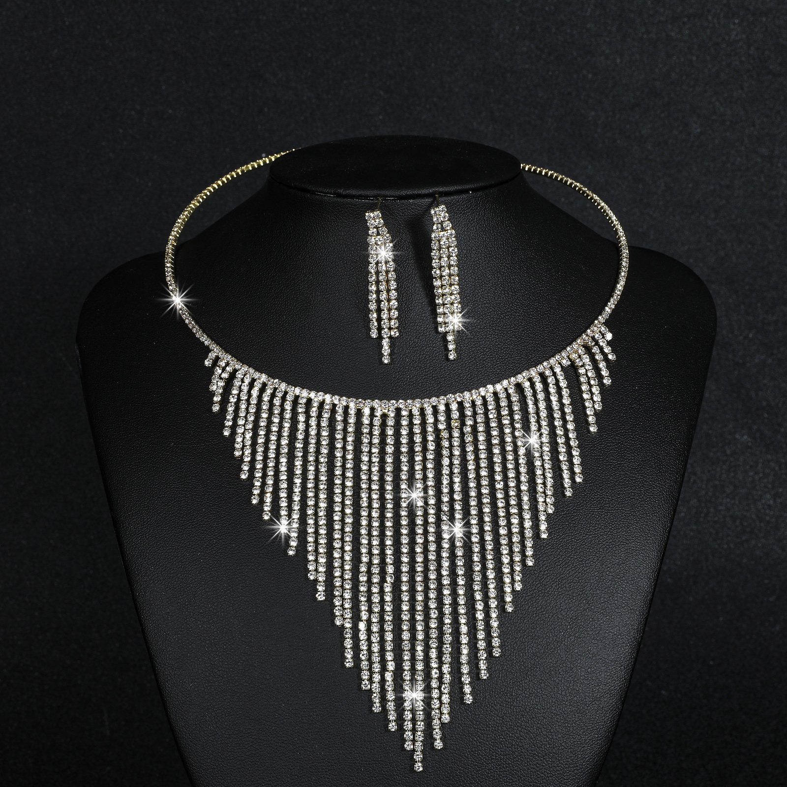 Luxurious Tassel Metal Inlay Rhinestones Women's Earrings Necklace display picture 3
