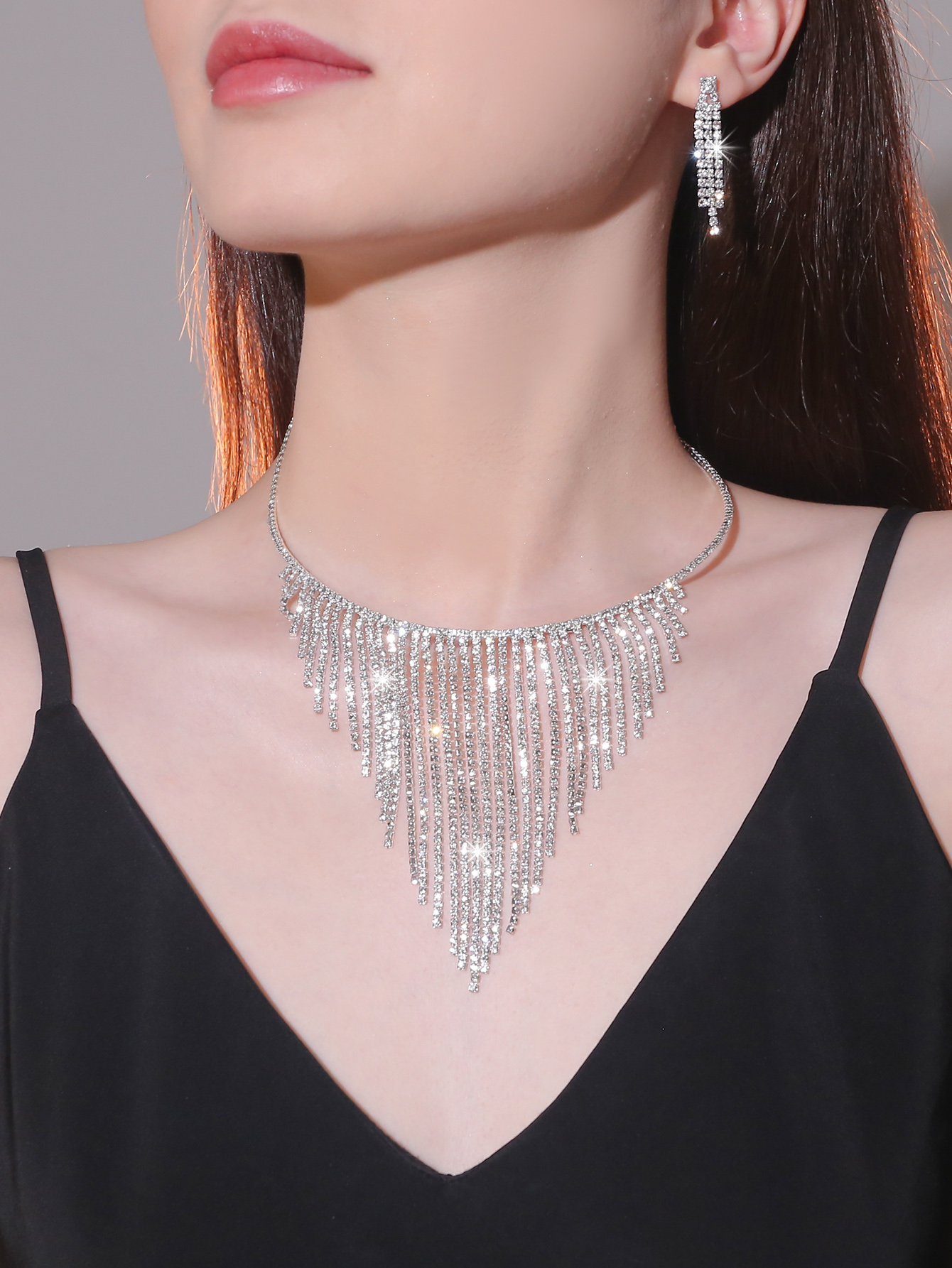 Luxurious Tassel Metal Inlay Rhinestones Women's Earrings Necklace display picture 9