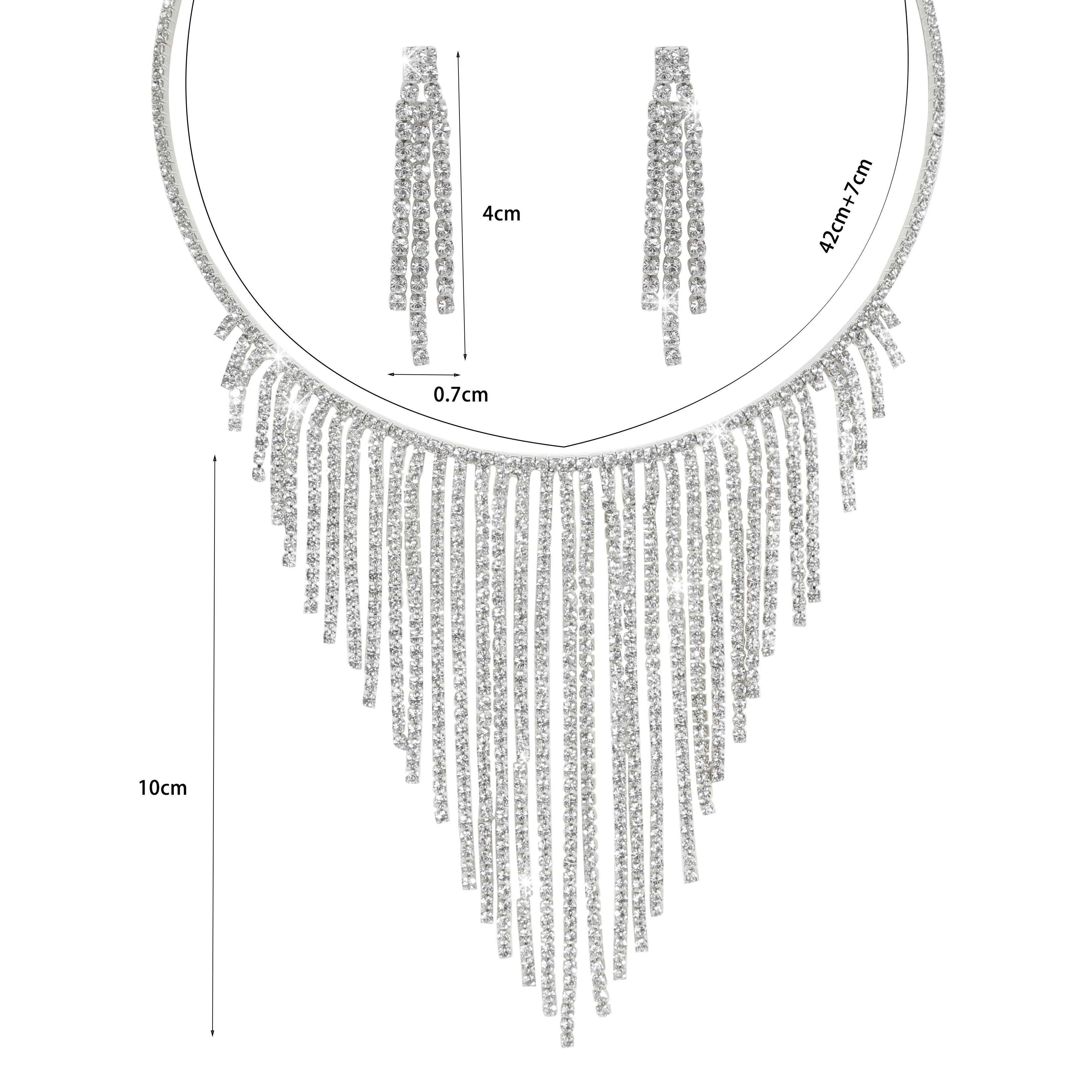 Luxurious Tassel Metal Inlay Rhinestones Women's Earrings Necklace display picture 11