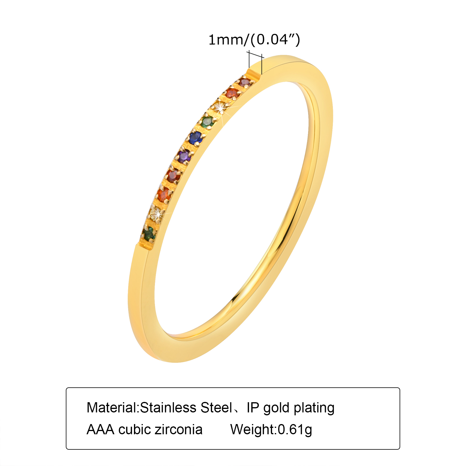 304 Stainless Steel 18K Gold Plated IG Style Simple Style Plating Inlay Solid Color Zircon Rings display picture 2