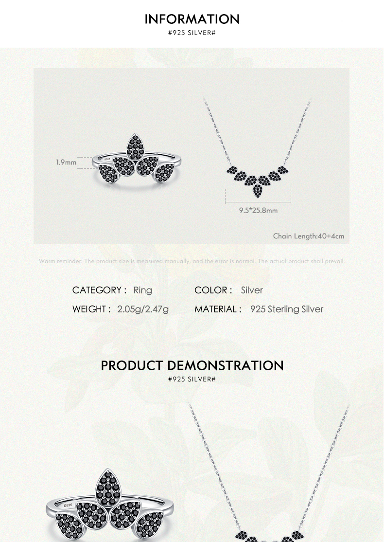 Style Simple Feuille Argent Sterling Incruster Zircon Femmes Anneaux Collier display picture 3